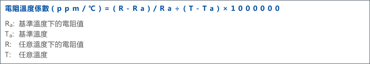 電阻溫度係數(ppm/℃) = (R-Ra)/Ra ÷ (T-Ta)×1000000