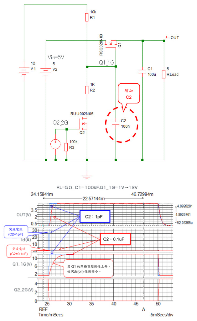 Nch MOSFET負載開關等價回路圖