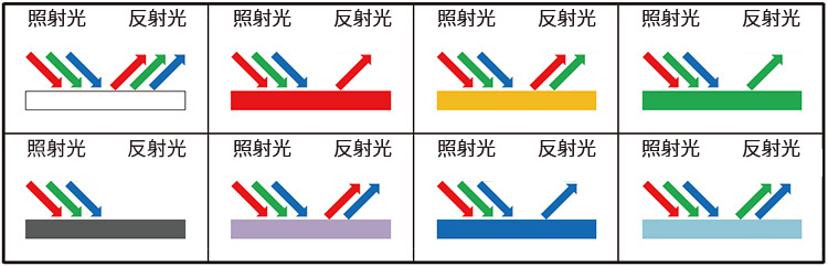 物體反射光顏色示意圖