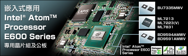 嵌入式應用 Intel <sup>®</sup> Atom™ Processor E600 Series專用晶片組及公板